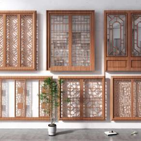 新中式平开窗3D模型下载